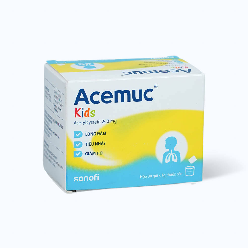 Thuốc cốm Acemuc kids 200mg tiêu chất nhầy, làm loãng đàm (hộp 30 gói)