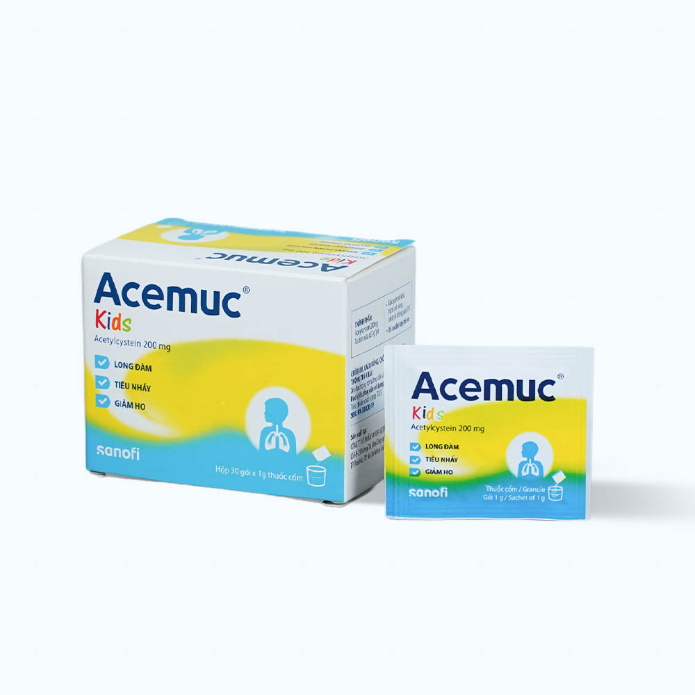 Thuốc cốm Acemuc kids 200mg tiêu chất nhầy, làm loãng đàm (hộp 30 gói)