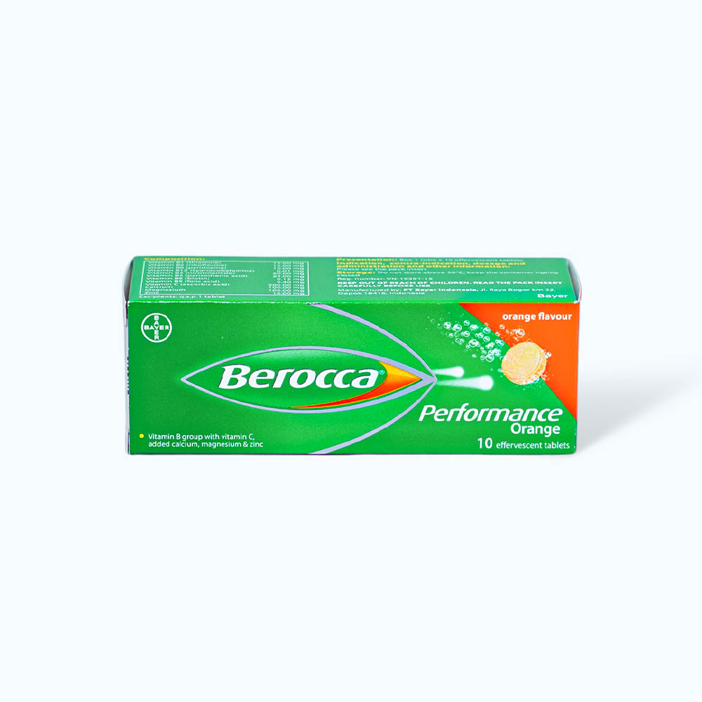 Viên sủi bọt Berocca Perfomance bổ sung vitamin nhóm B, vitamin C, calci và magnesi (tuýp 10 viên)