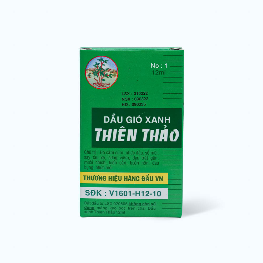 Dầu gió xanh Thiên Thảo trị cảm cúm, sổ mũi, nghẹt mũi, chóng mặt, say tàu xe (chai 12ml)