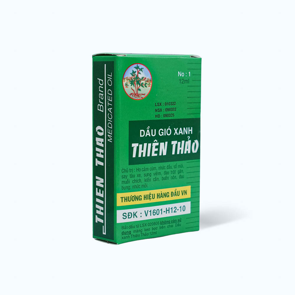 Dầu gió xanh Thiên Thảo trị cảm cúm, sổ mũi, nghẹt mũi, chóng mặt, say tàu xe (chai 12ml)