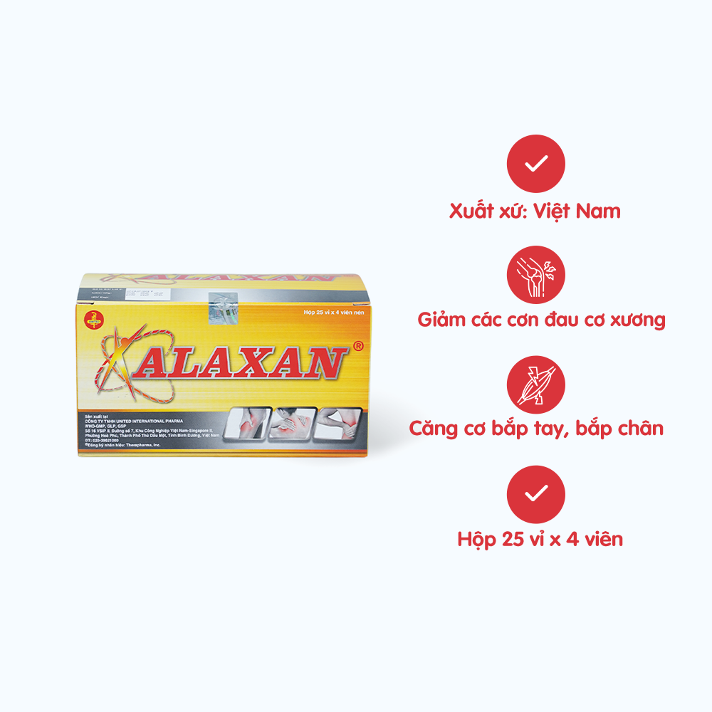 Viên nén Alaxan làm giảm đau các cơn đau, hạ sốt (25 vỉ x 4 viên)