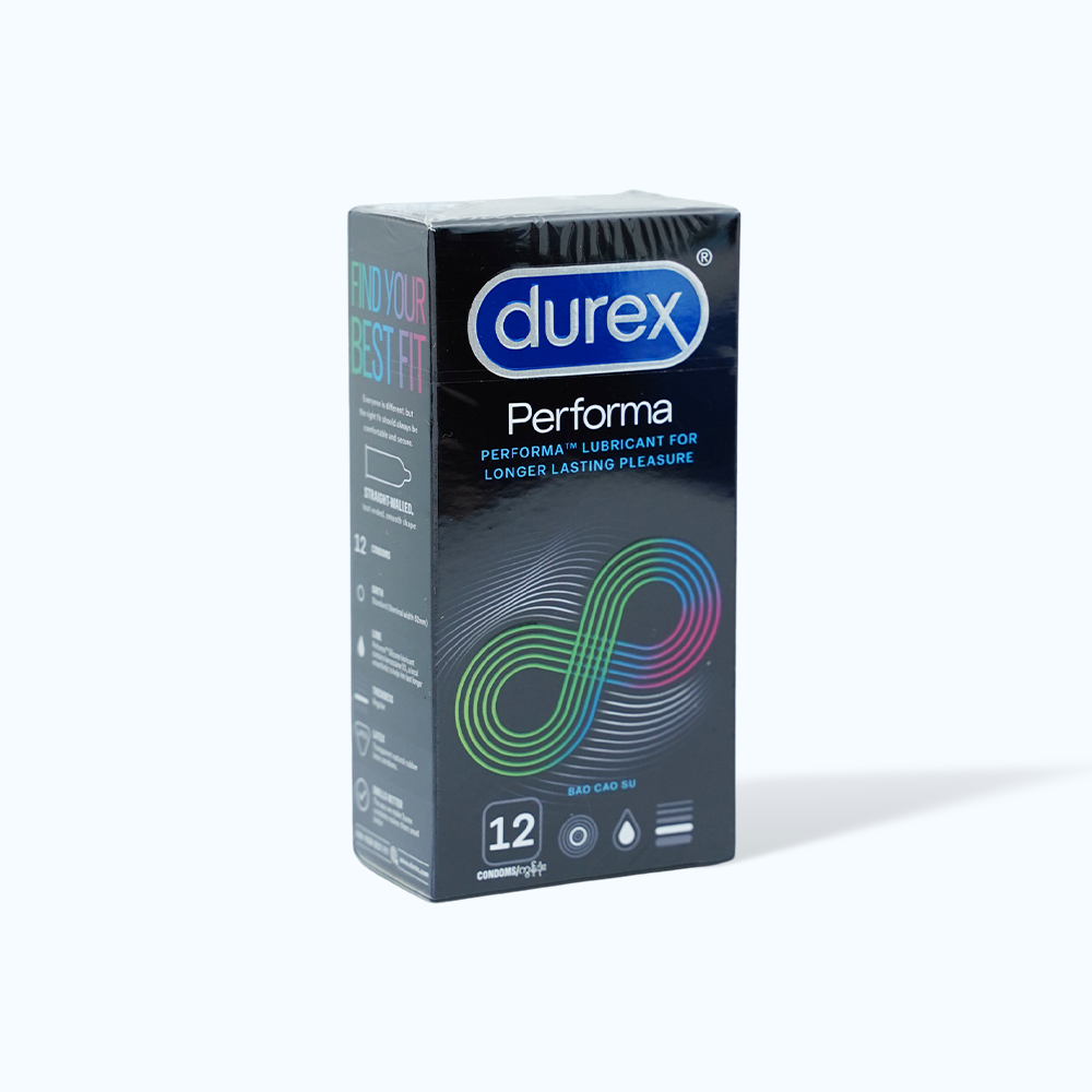 Bao cao su DUREX Performa có gel bôi trơn, kéo dài thời gian quan hệ (hộp 12 cái)