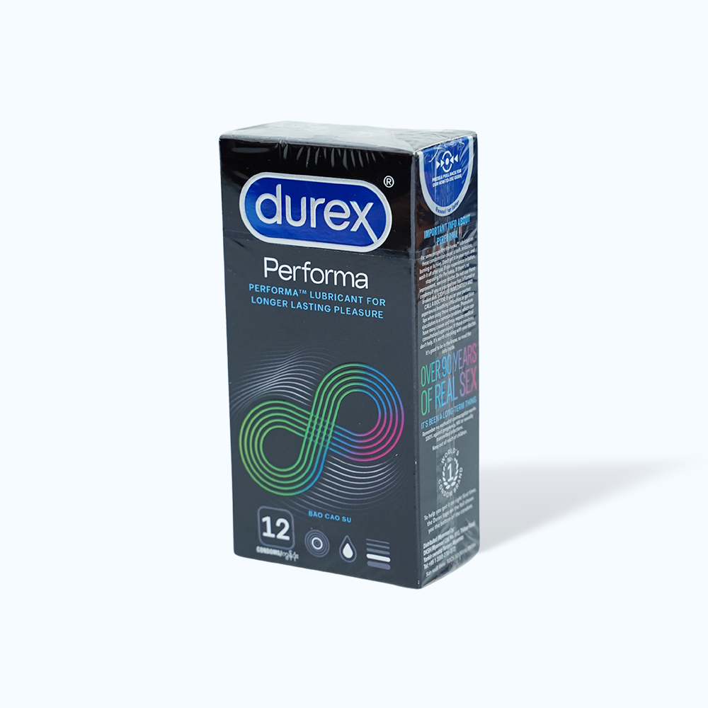 Bao cao su DUREX Performa có gel bôi trơn, kéo dài thời gian quan hệ (hộp 12 cái)