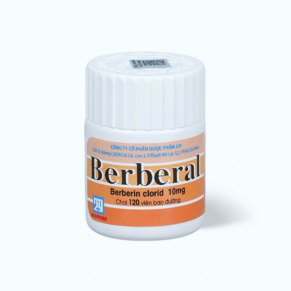 Thuốc bao đường Berberal 10mg trị lỵ trực khuẩn, lỵ amip, viêm ruột, tiêu chảy (chai 120 viên)