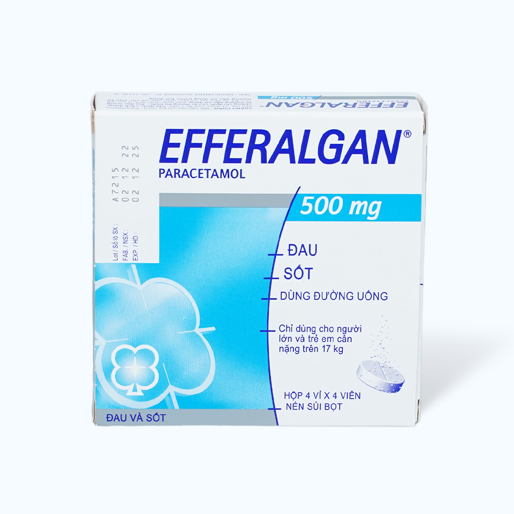 Viên nén sủi bọt Efferalgan Eff. 500mg điều trị đau đầu, đau răng, sốt, nhức mỏi cơ (4 vỉ x 4 viên)