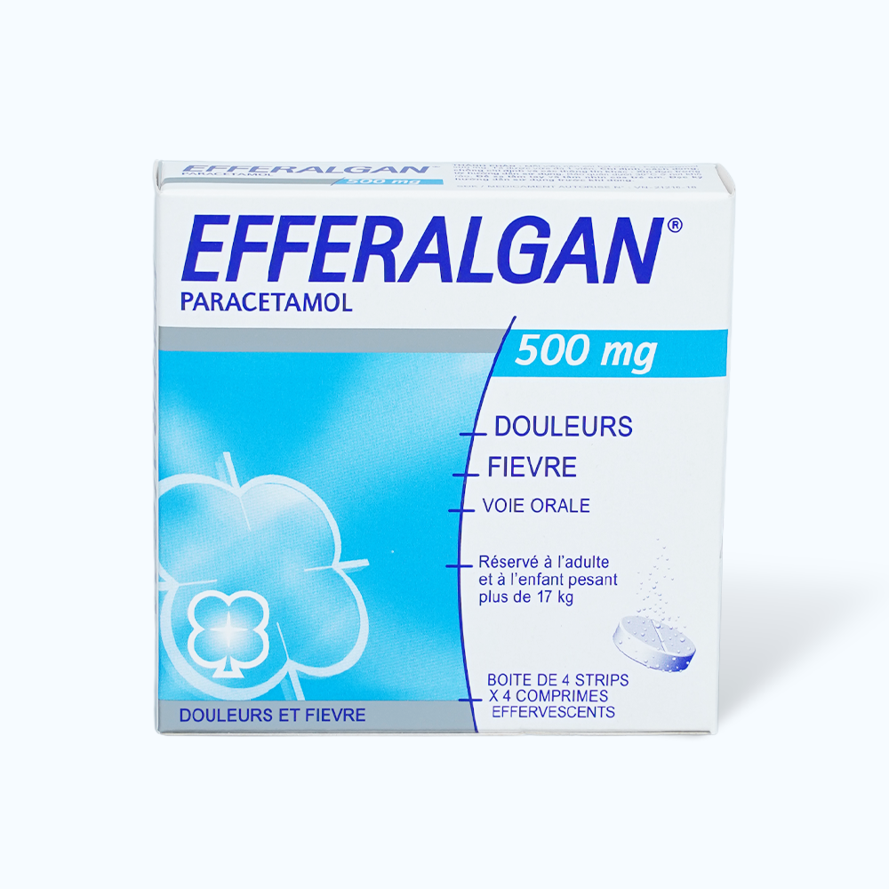 Viên nén sủi bọt Efferalgan Eff. 500mg điều trị đau đầu, đau răng, sốt, nhức mỏi cơ (4 vỉ x 4 viên)