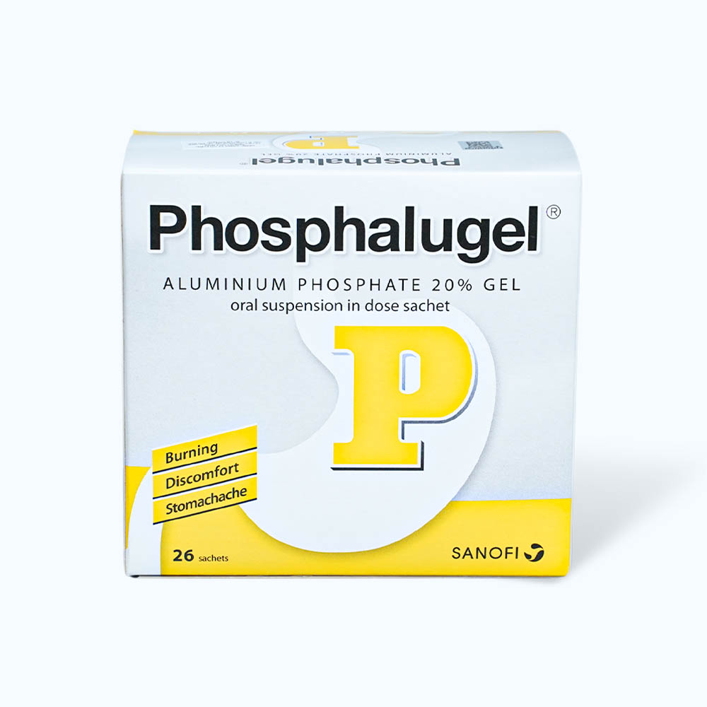 Hỗn dịch uống Phosphalugel 20% điều trị viêm loét dạ dày tá tràng, viêm thực quản (hộp 26 gói)