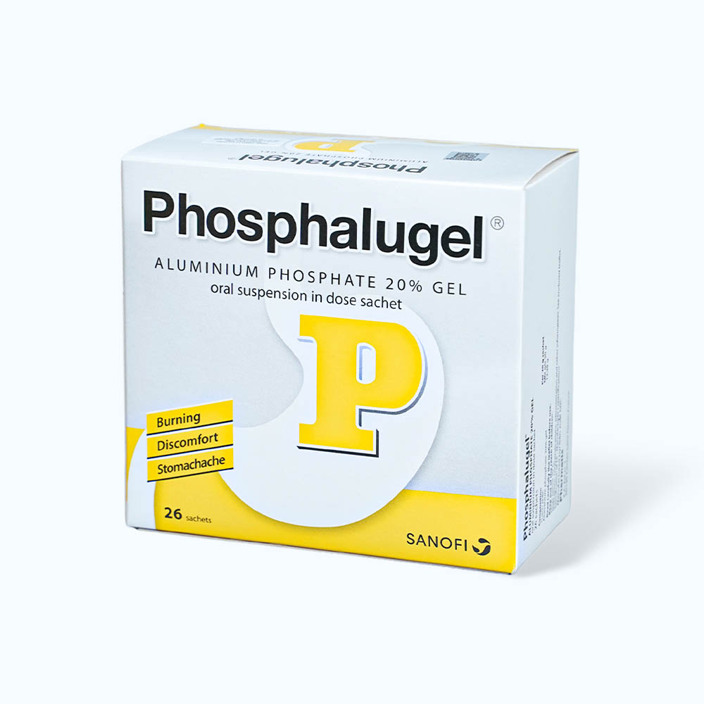 Hỗn dịch uống Phosphalugel 20% điều trị viêm loét dạ dày tá tràng, viêm thực quản (hộp 26 gói)