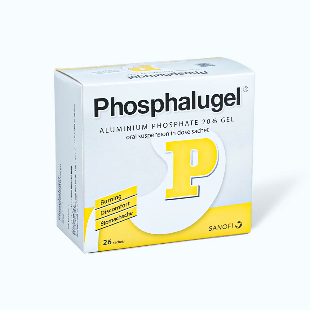 Hỗn dịch uống Phosphalugel 20% điều trị viêm loét dạ dày tá tràng, viêm thực quản (hộp 26 gói)