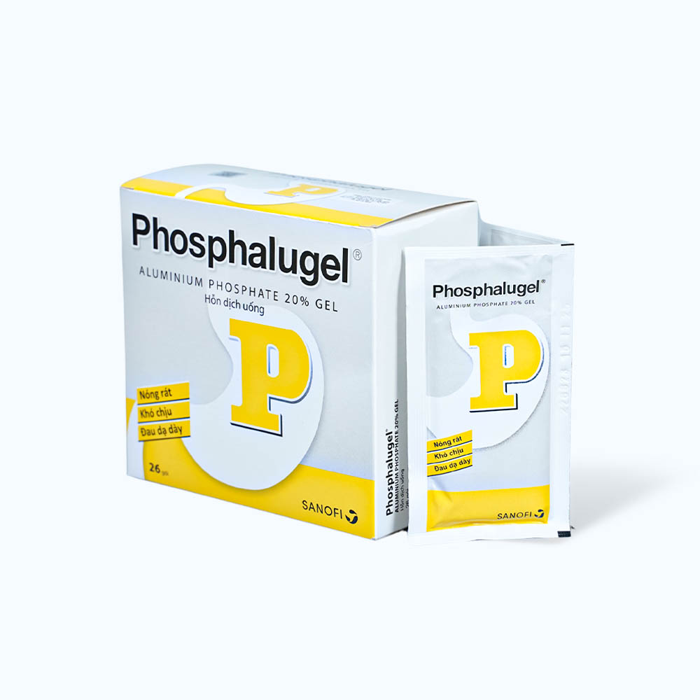 Hỗn dịch uống Phosphalugel 20% điều trị viêm loét dạ dày tá tràng, viêm thực quản (hộp 26 gói)