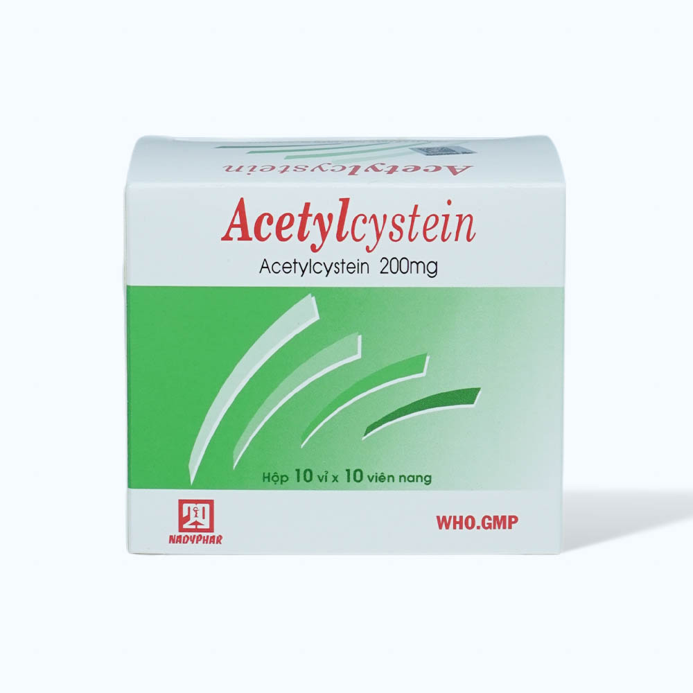 Acetylcystein 200mg Nadyphar tiêu nhầy, loãng đàm, giảm ho (10 vỉ x 10 viên)