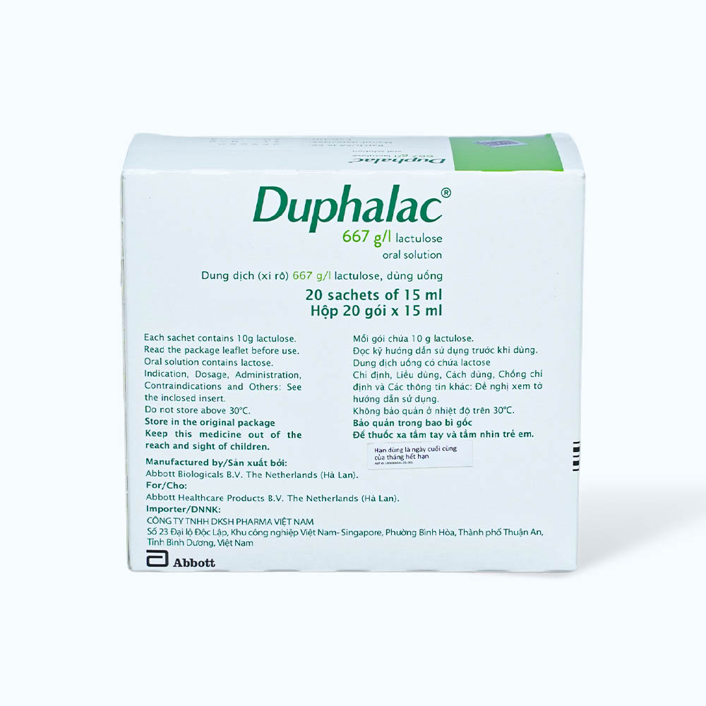 Dung dịch uống Duphalac 667g/ml trị táo bón, bệnh lý não do gan (20 gói x 15ml)