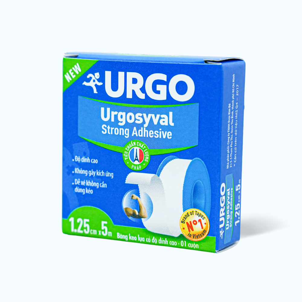 Băng keo y tế lụa có độ dính cao URGO Syval Strong Adhesive dùng cố định băng gạc và các thiết bị y tế 1.25cm x 5m (Hộp 1 Cuộn)