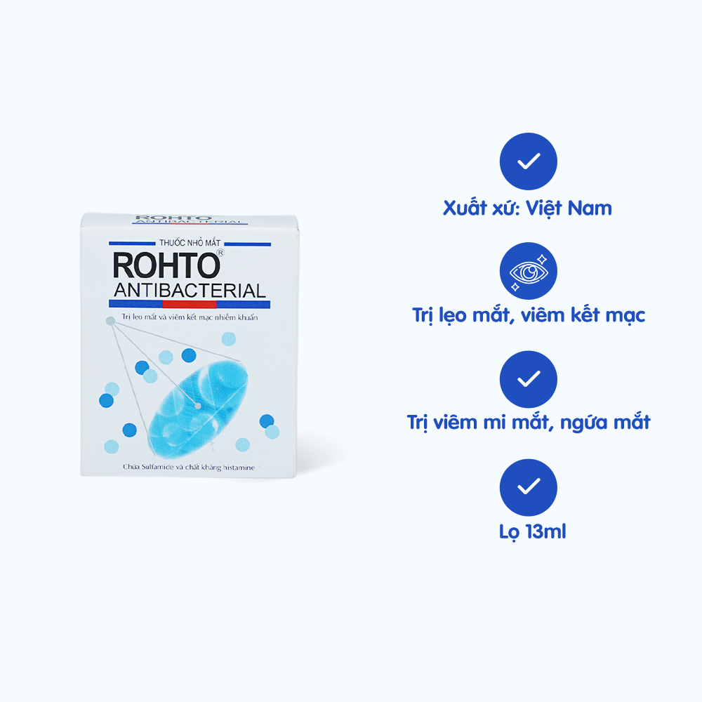 Thuốc nhỏ mắt Vrohto Antibacterial trị lẹo mắt, viêm kết mạc, ngứa mắt (chai 13ml)