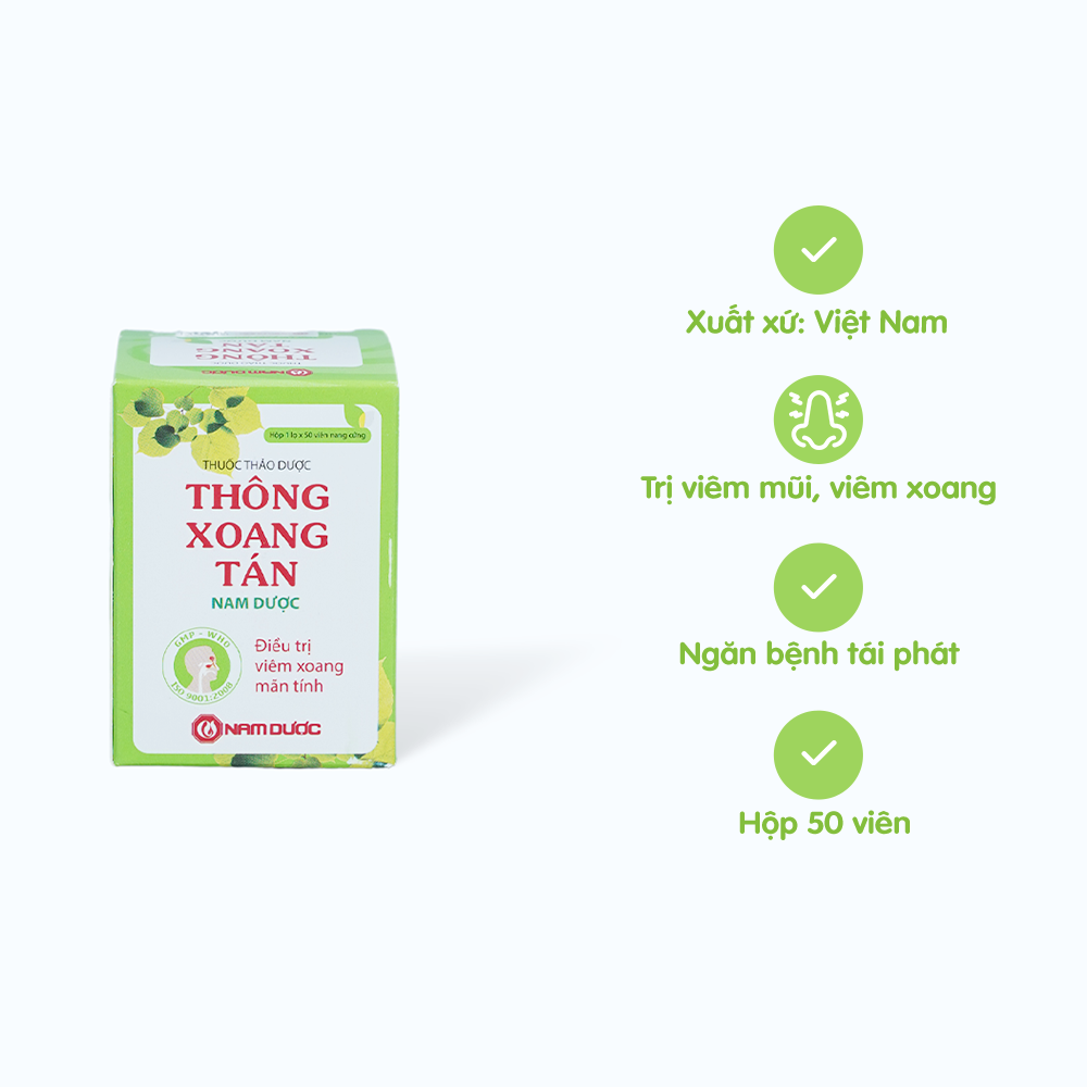 Viên nang Thông xoang Tán Nam Dược điều trị viêm mũi, viêm xoang (hộp 50 viên)