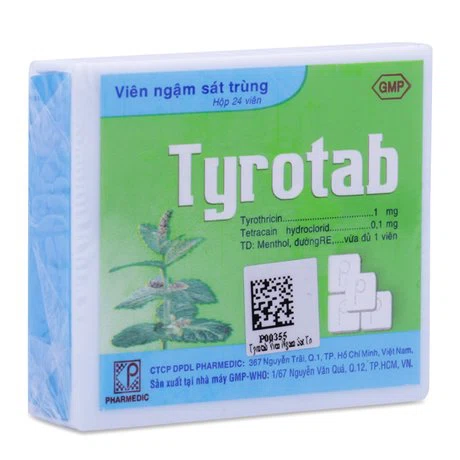 Viên ngậm Tyrotab sát khuẩn, trị viêm họng (hộp 24 viên)