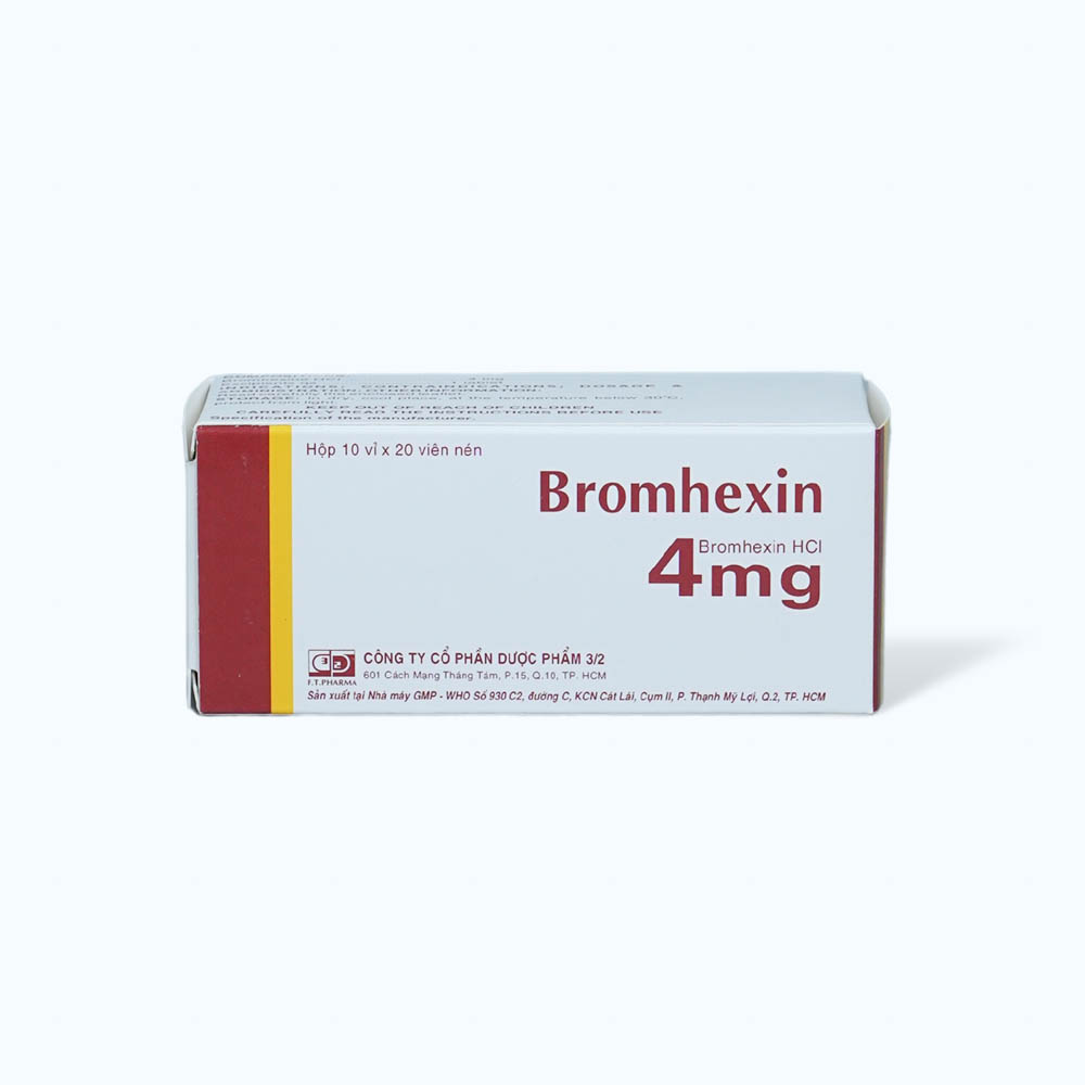 Viên nén Bromhexin 4mg FT Pharma tiêu nhầy, loãng đàm, giảm ho (10 vỉ x 20 viên)