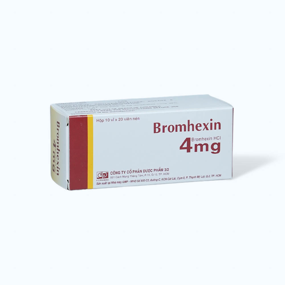 Viên nén Bromhexin 4mg FT Pharma tiêu nhầy, loãng đàm, giảm ho (10 vỉ x 20 viên)