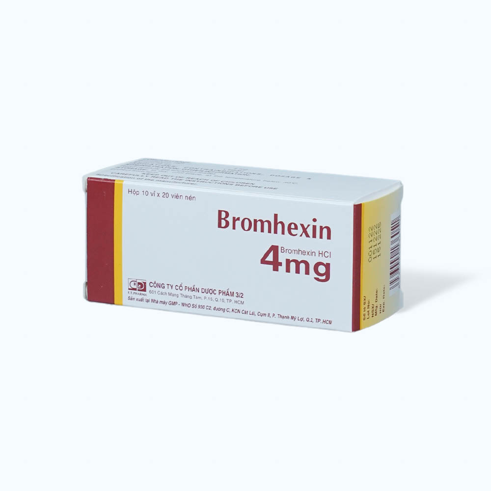 Viên nén Bromhexin 4mg FT Pharma tiêu nhầy, loãng đàm, giảm ho (10 vỉ x 20 viên)