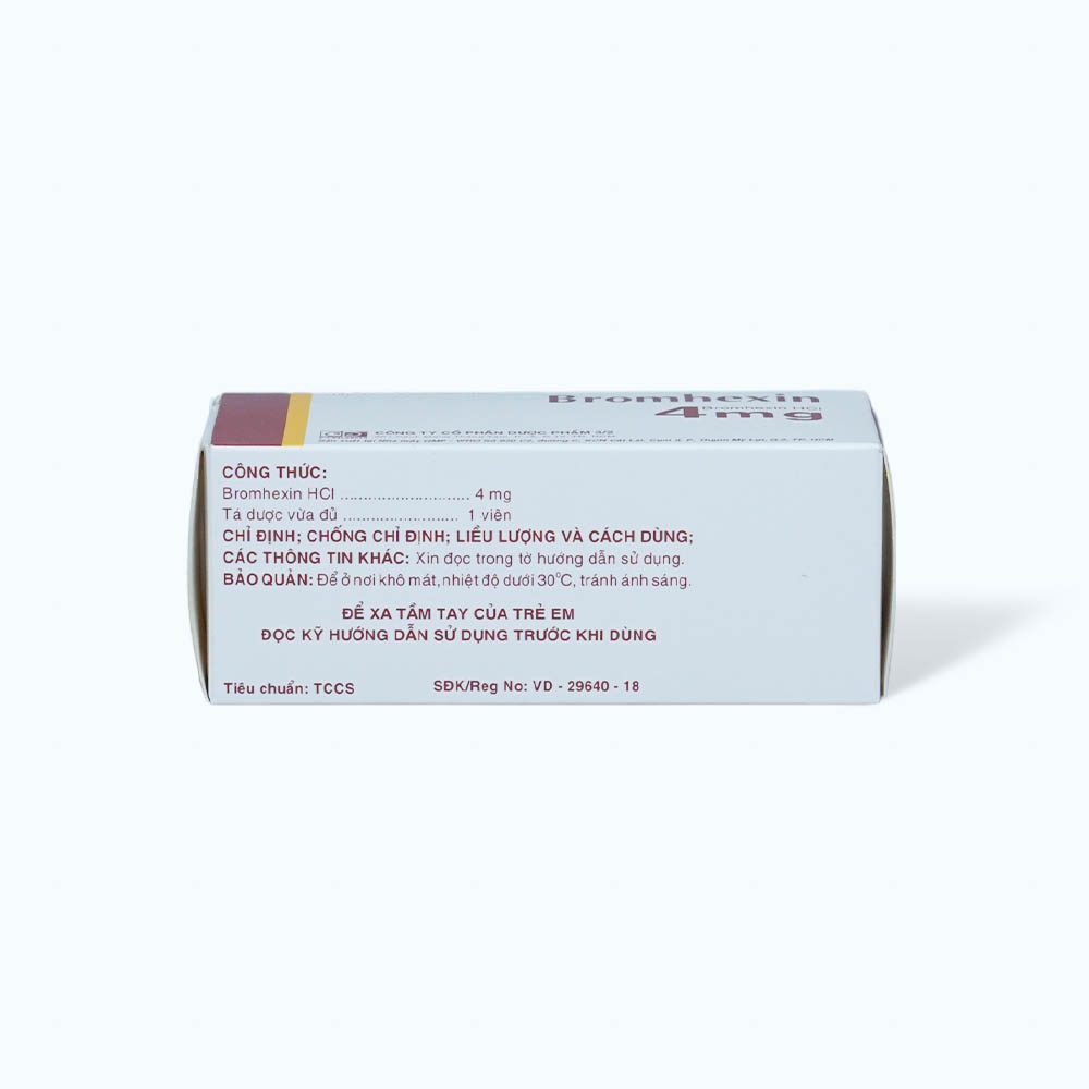 Viên nén Bromhexin 4mg FT Pharma tiêu nhầy, loãng đàm, giảm ho (10 vỉ x 20 viên)