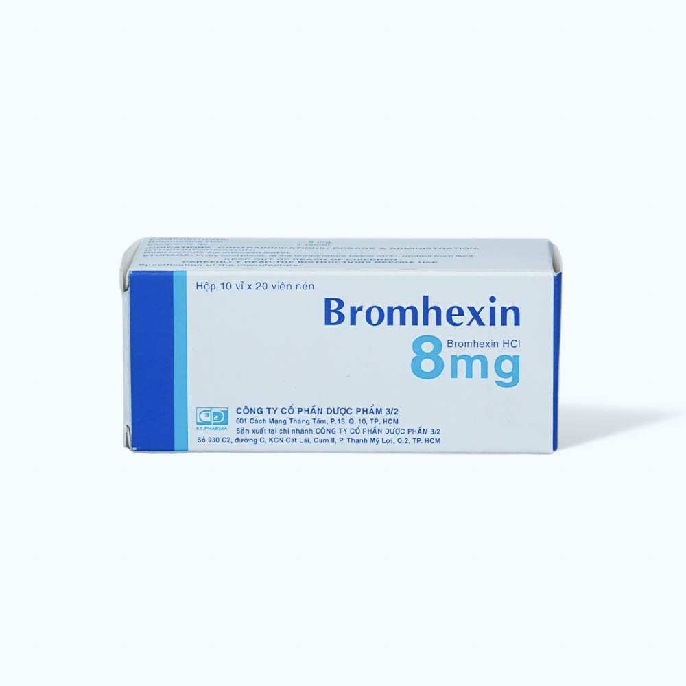 Viên nén Bromhexin 8mg  FT Pharma tiêu nhầy, loãng đàm, giảm ho (10 vỉ x 20 viên)