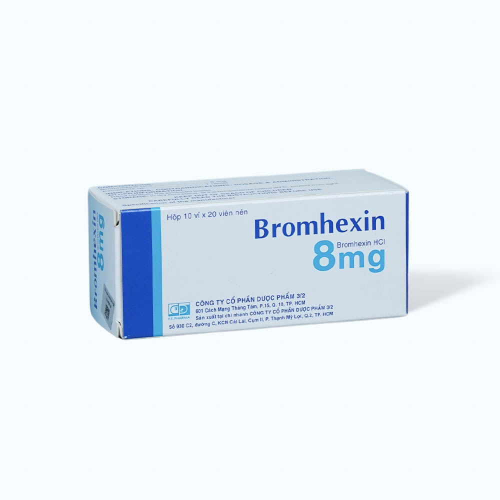 Viên nén Bromhexin 8mg  FT Pharma tiêu nhầy, loãng đàm, giảm ho (10 vỉ x 20 viên)