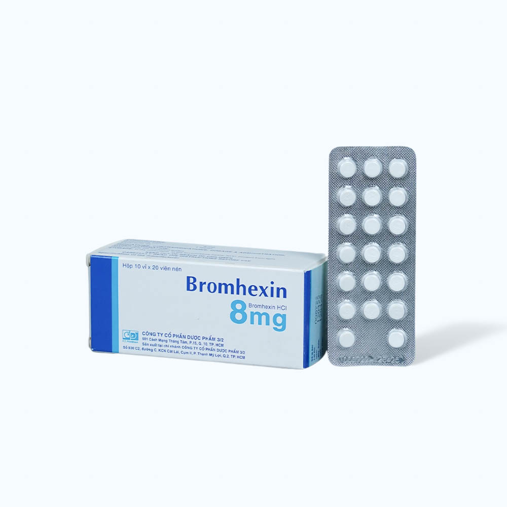 Viên nén Bromhexin 8mg  FT Pharma tiêu nhầy, loãng đàm, giảm ho (10 vỉ x 20 viên)