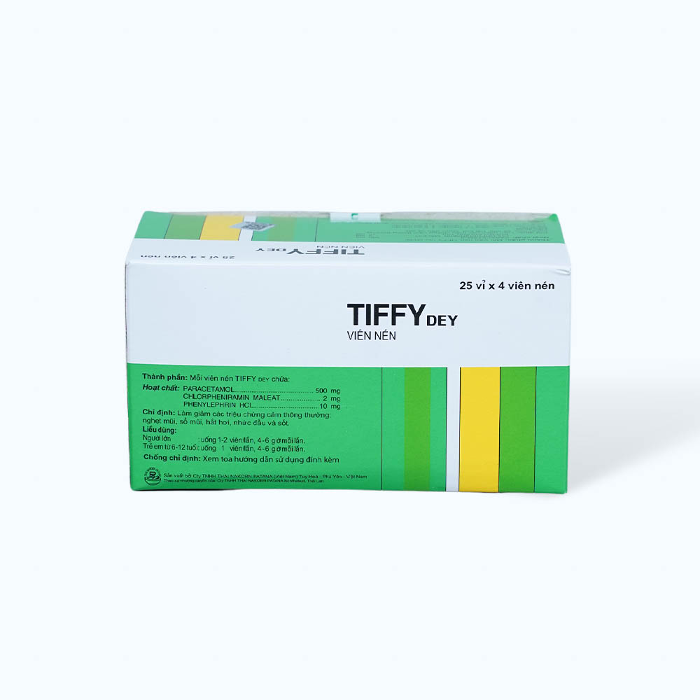 Thuốc Tiffy: Trị cảm cúm, sốt, ho, sổ mũi (25 Vỉ x 4 Viên)