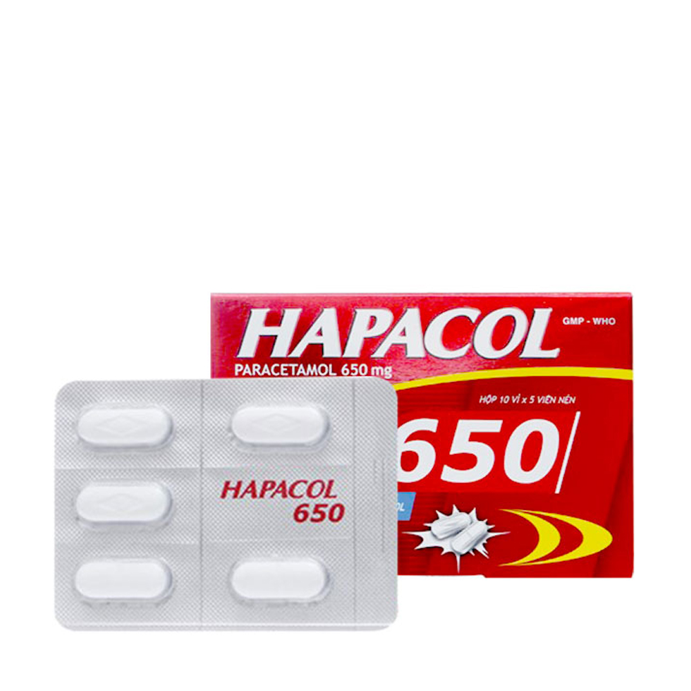 Viên nén Hapacol 650mg giảm đau từ nhẹ đến vừa và hạ sốt (10 vỉ x 5 viên)