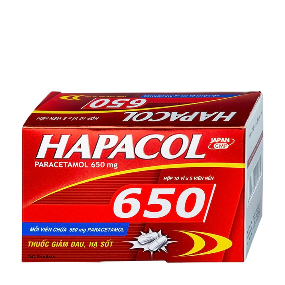 Viên nén Hapacol 650mg giảm đau từ nhẹ đến vừa và hạ sốt (10 vỉ x 5 viên)