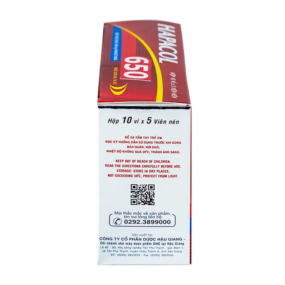 Viên nén Hapacol 650mg giảm đau từ nhẹ đến vừa và hạ sốt (10 vỉ x 5 viên)