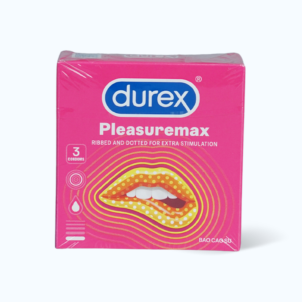 Bao cao su DUREX Pleasuremax có gân và hạt nổi dọc thân bao (hộp 3 cái)