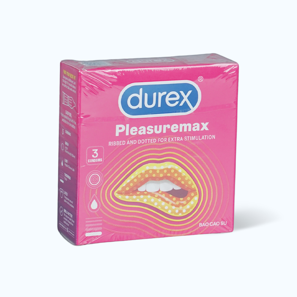 Bao cao su DUREX Pleasuremax có gân và hạt nổi dọc thân bao (hộp 3 cái)