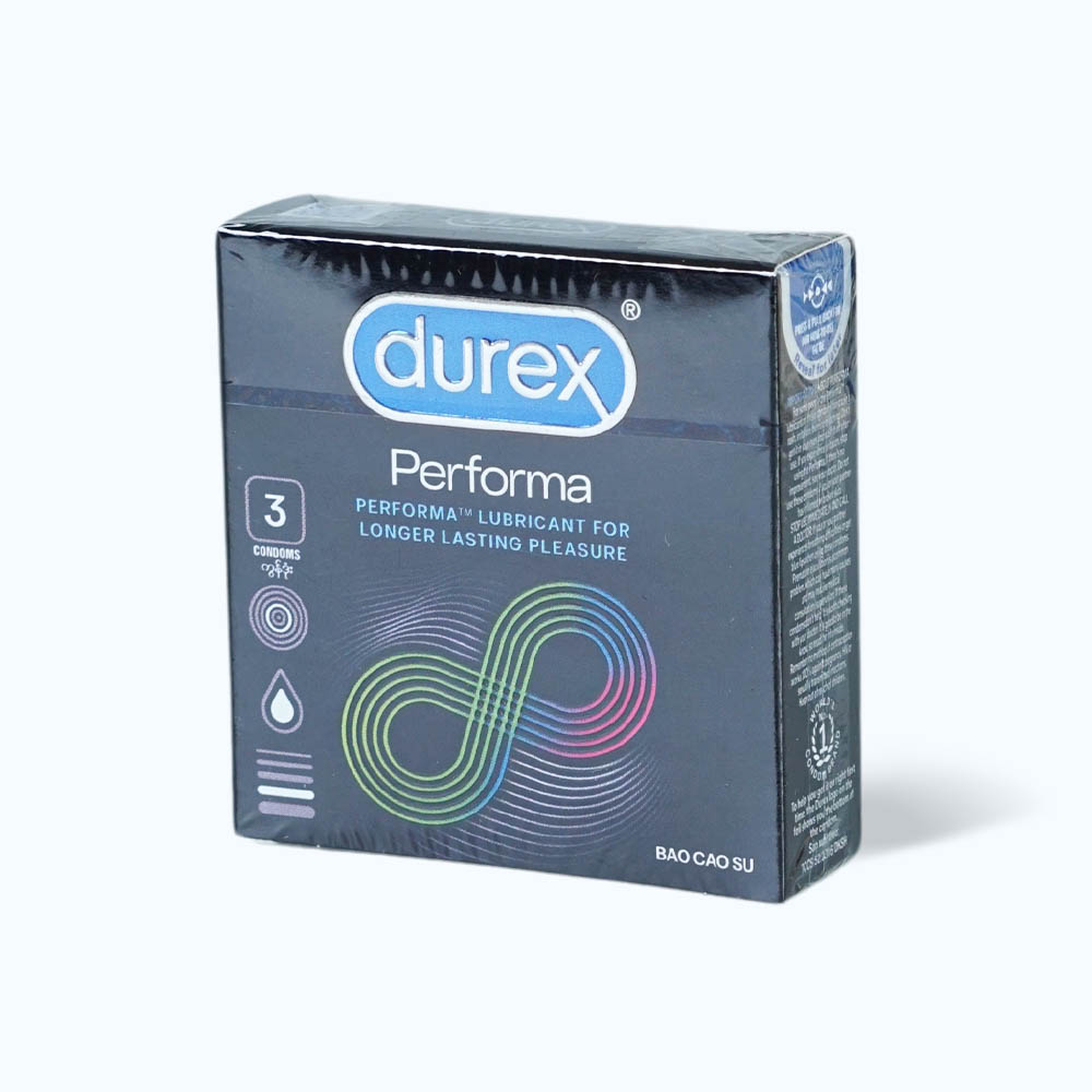 Bao cao su DUREX Performa có gel bôi trơn, kéo dài thời gian quan hệ (hộp 3 cái)
