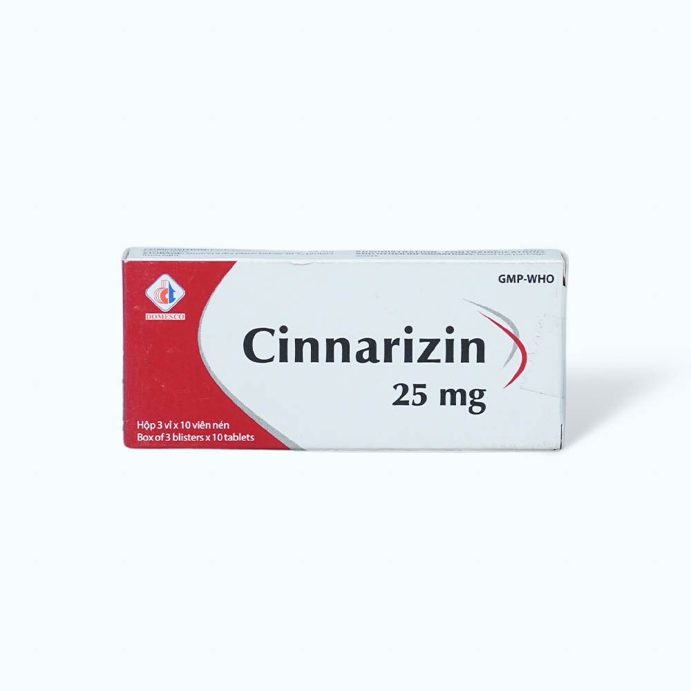 Viên nén Cinnarizin 25mg điều trị triệu chứng đau cách hồi, lạnh đầu chi (3 vỉ x 10 viên)