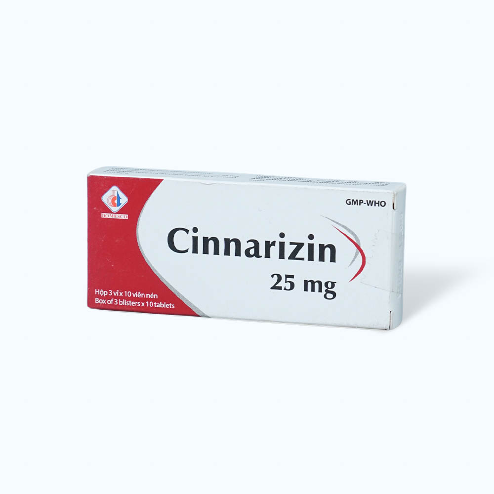 Viên nén Cinnarizin 25mg điều trị triệu chứng đau cách hồi, lạnh đầu chi (3 vỉ x 10 viên)