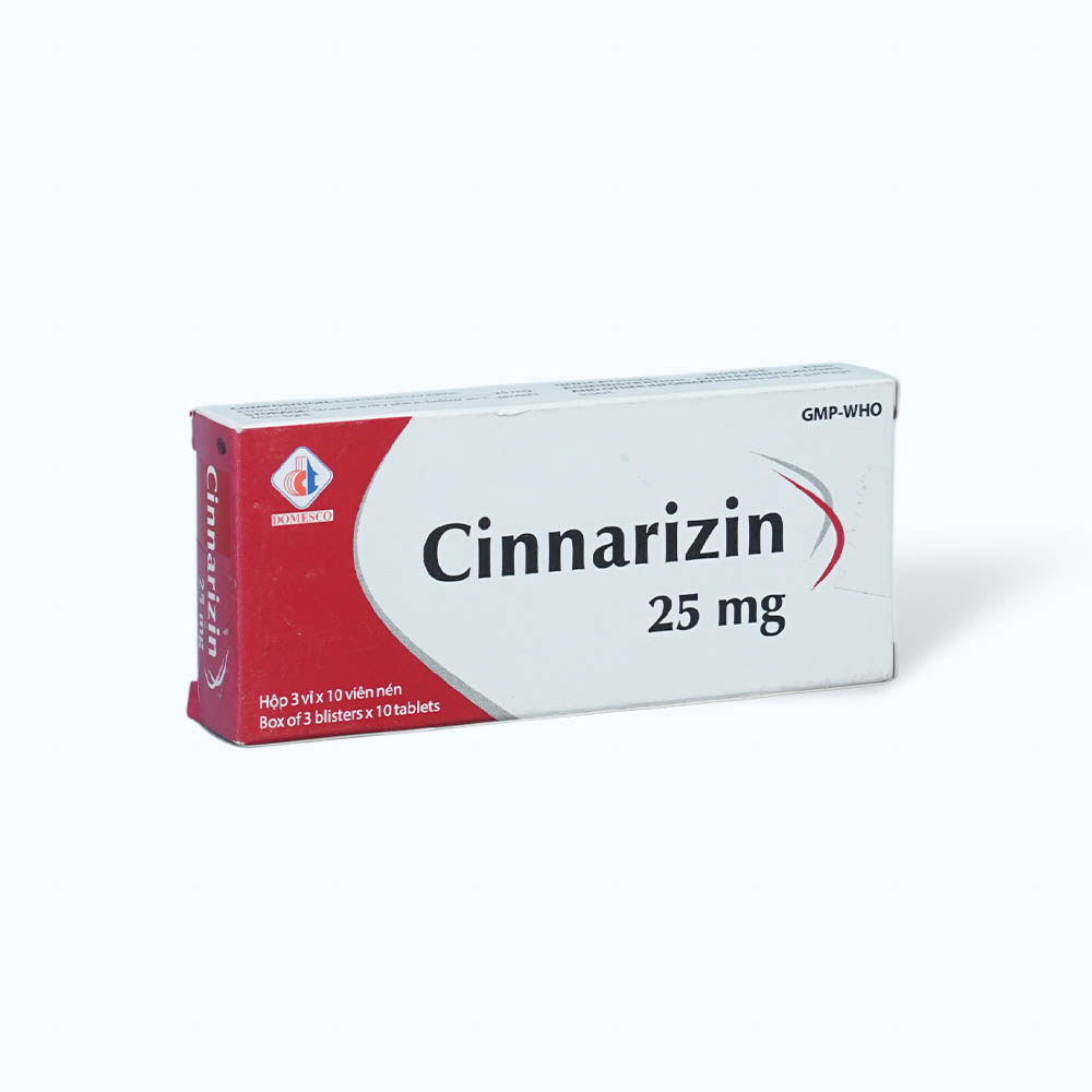 Viên nén Cinnarizin 25mg điều trị triệu chứng đau cách hồi, lạnh đầu chi (3 vỉ x 10 viên)