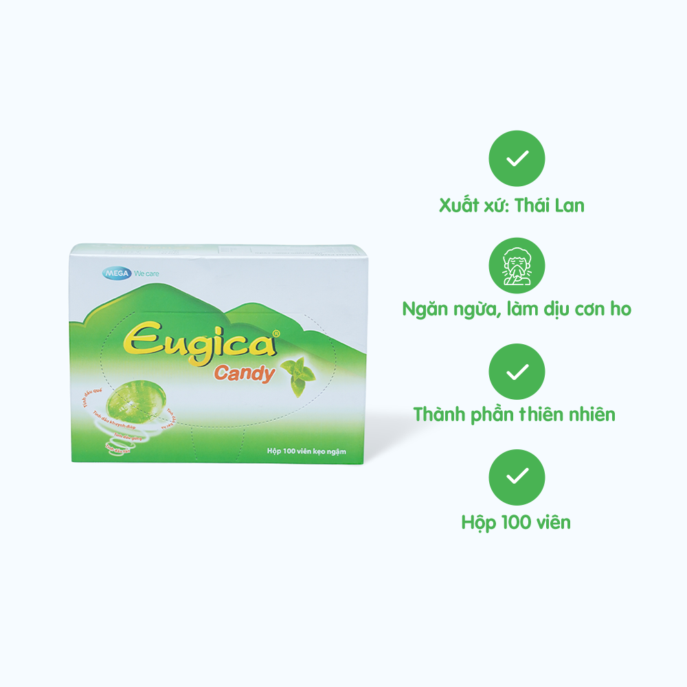 Kẹo ngậm Eugica Candy làm dịu cơn ho và giảm đau rát họng (Hộp 100 viên)
