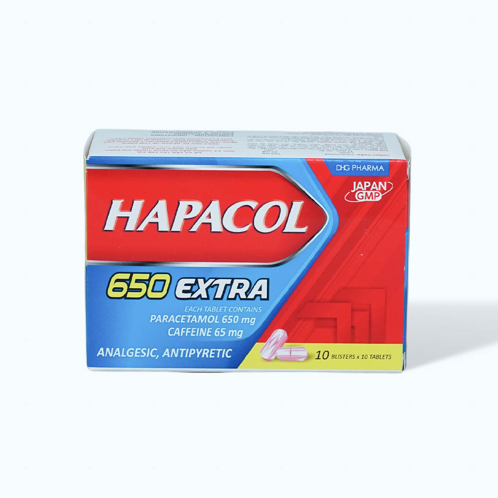 Viên nén Hapacol 650mg extra làm giảm đau các cơn đau, hạ sốt (10 vỉ x 10 viên)