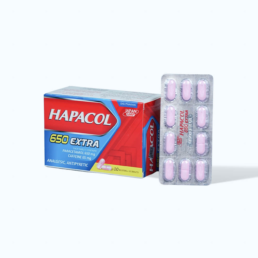 Viên nén Hapacol 650mg extra làm giảm đau các cơn đau, hạ sốt (10 vỉ x 10 viên)