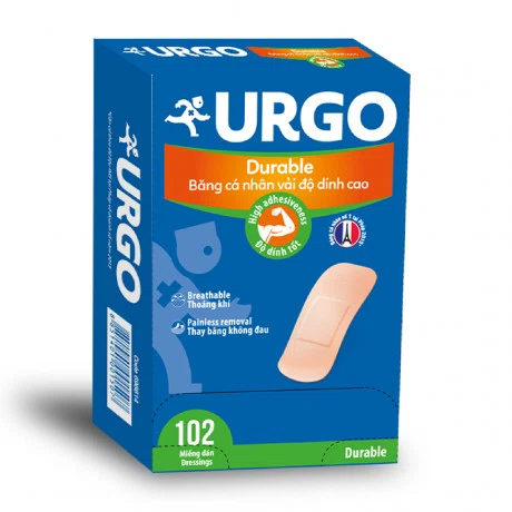 Băng cá nhân vải độ dính cao URGO Durable bảo vệ vết thương nhỏ 2cm x 6cm (Hộp 102 miếng)