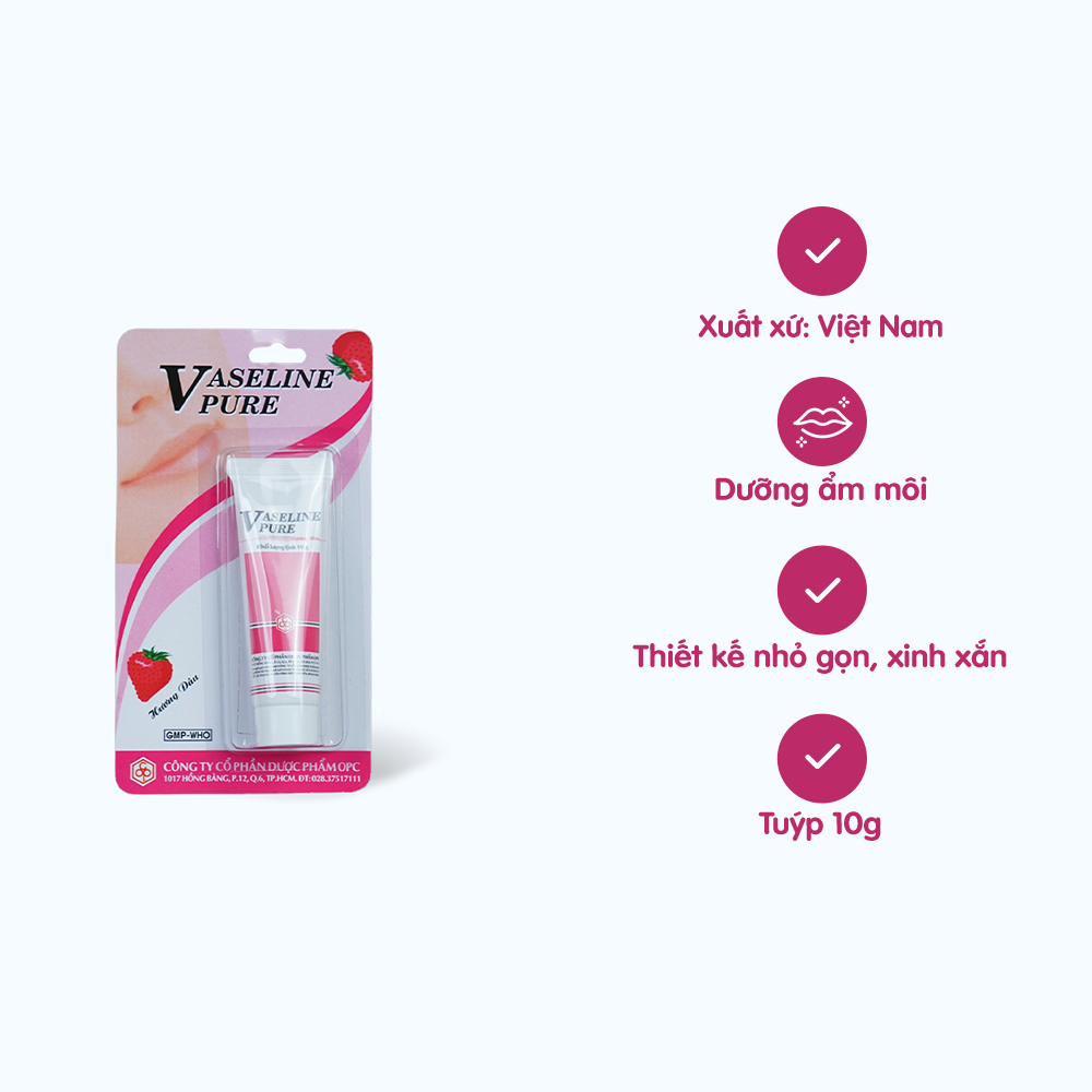 Son Dưỡng VASALINE Pure Làm Mềm và Hỗ Trợ Phòng Nứt Môi Hương Dâu ( Tuýp 10g)