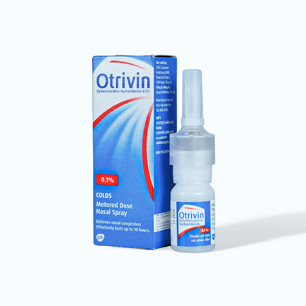 Thuốc xịt mũi Otrivin 0.1% trị sung huyết mũi, nghẹt mũi, sổ mũi, hắt hơi (chai 10ml)