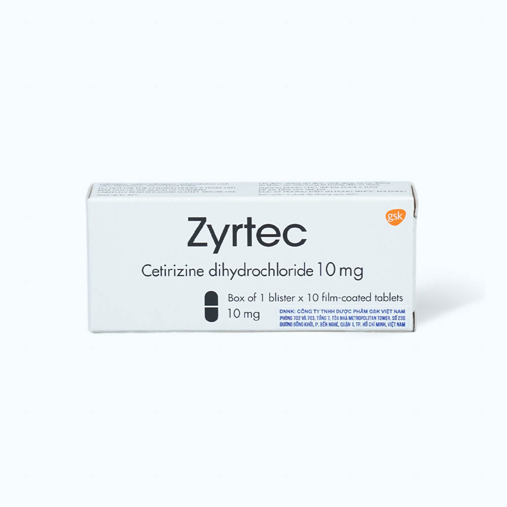 Viên nén Zyrtec 10mg điều trị triệu chứng viêm mũi dị ứng, mày đay (1 vỉ x 10 viên)