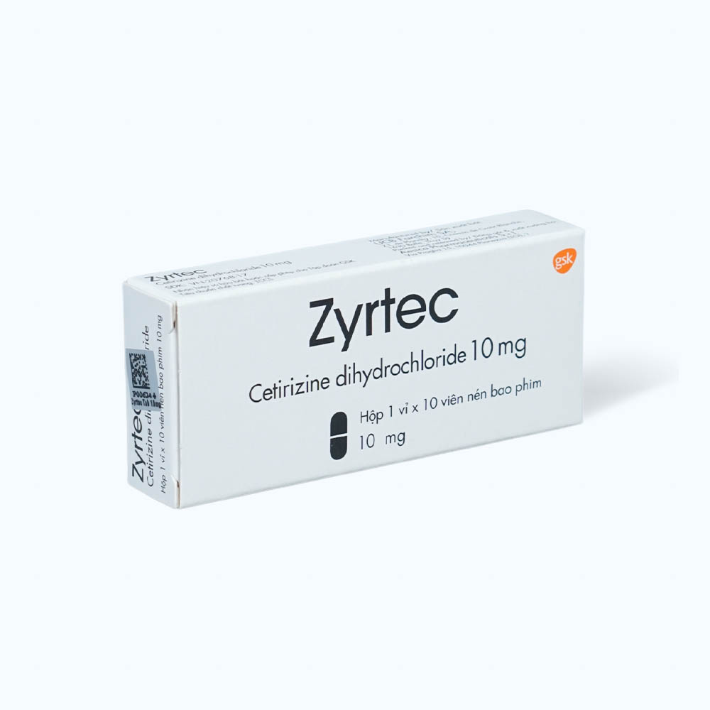 Viên nén Zyrtec 10mg điều trị triệu chứng viêm mũi dị ứng, mày đay (1 vỉ x 10 viên)