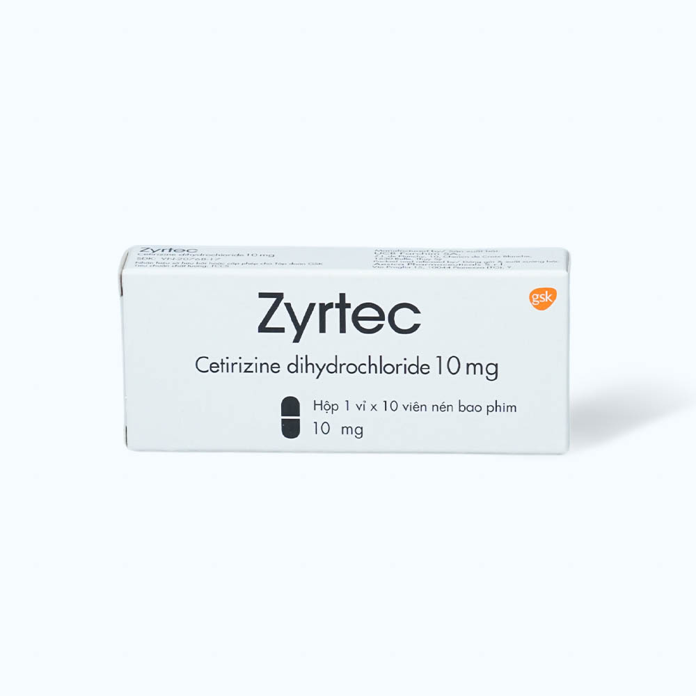 Viên nén Zyrtec 10mg điều trị triệu chứng viêm mũi dị ứng, mày đay (1 vỉ x 10 viên)