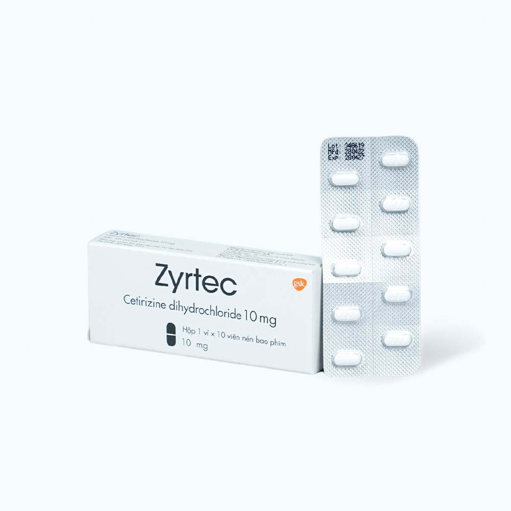 Viên nén Zyrtec 10mg điều trị triệu chứng viêm mũi dị ứng, mày đay (1 vỉ x 10 viên)