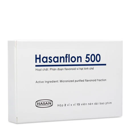 Viên nén Hasanflon 500mg điều trị suy tĩnh mạch, trĩ cấp tính (3 vỉ x 10 viên)