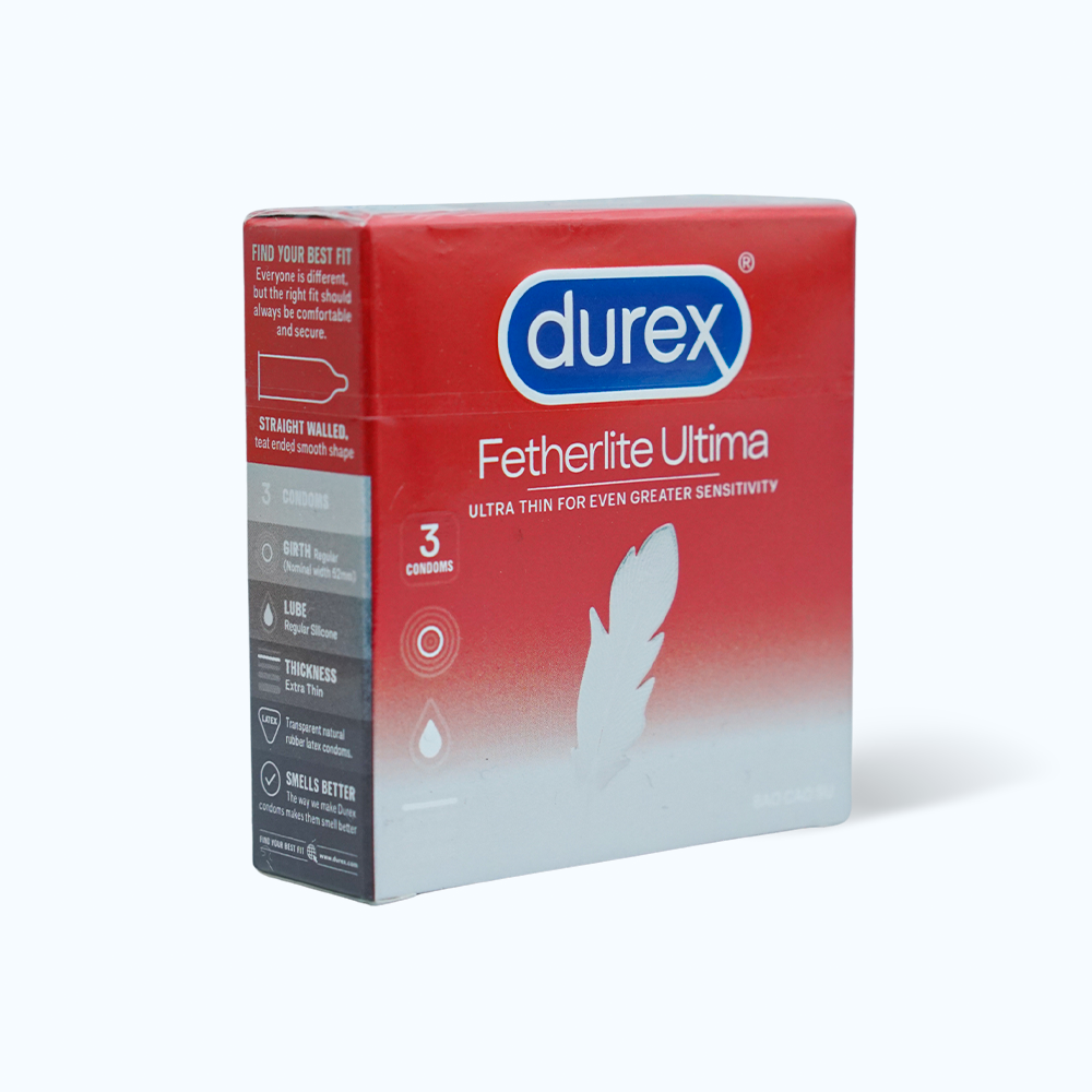 Bao cao su DUREX Fetherlite Ultima siêu mỏng dùng tránh thai và các bệnh lây nhiễm (hộp 3 cái)